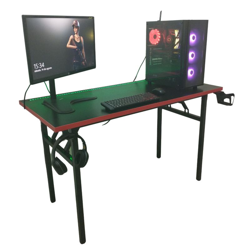 GENERICO - Escritorio Gamer Plegable 130cm Luz Led Rojo
