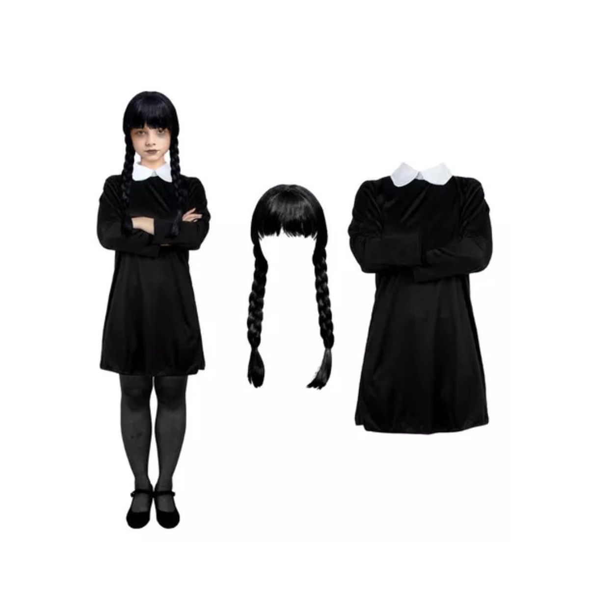 GENERICO - Vestido Gotica Disfraz + Peluca Para Niña