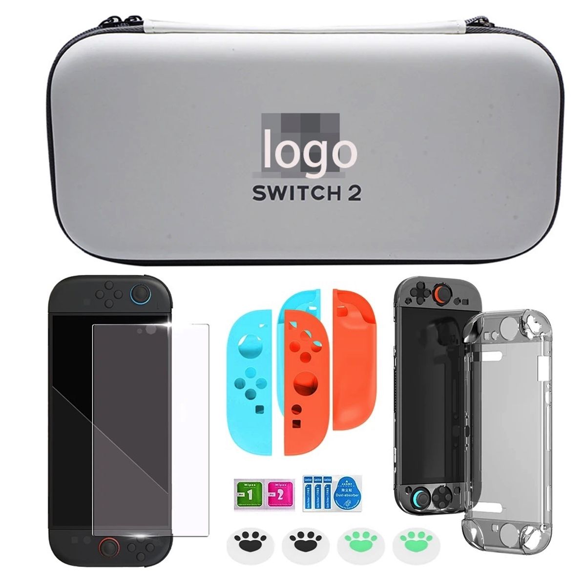 GENERICO - Pack Full Estuche Funda Micas Blandas Grips + Para Nintendo Switch 2 Blanco