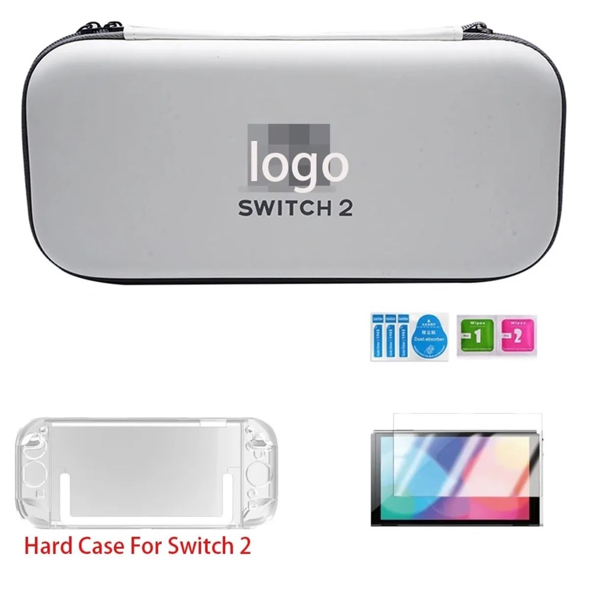 GENERICO - Pack Full Estuche Funda Micas Blandas Grips + Para Nintendo Switch 2 Blanco