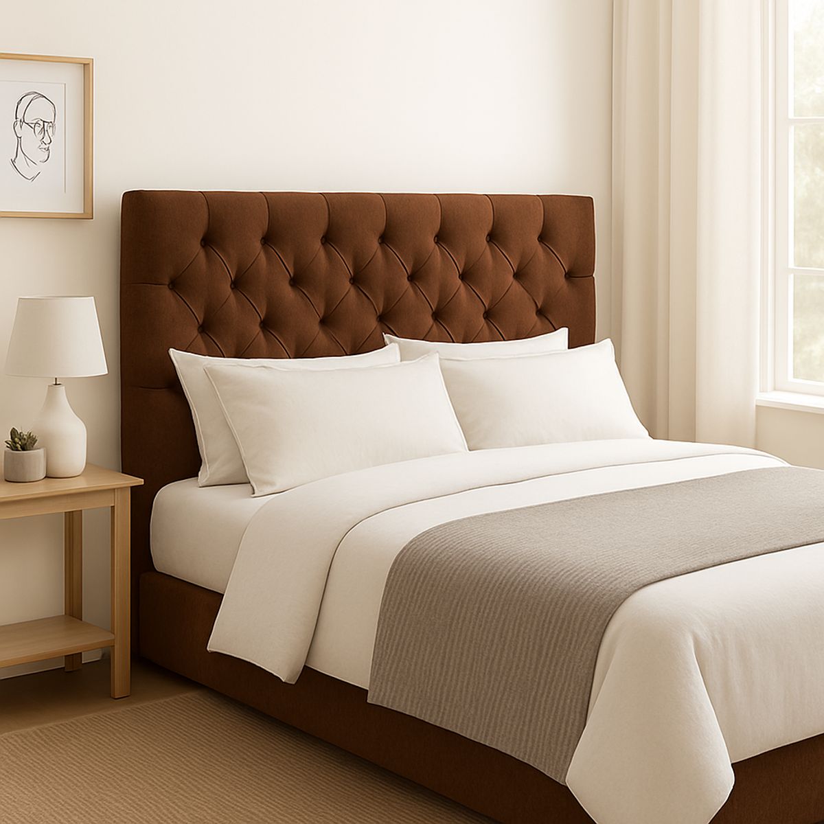 GENERICO - Respaldo De Cama 2 Plazas Cafe Oscuro Capitone