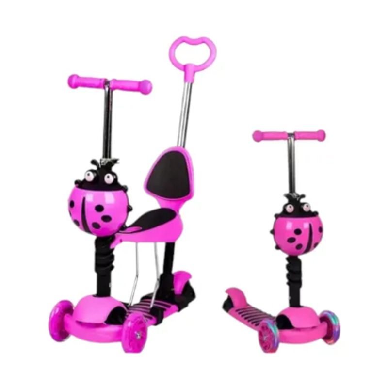 GENERICO - Monopatín Scooter 5 En 1 Mariquita Con Luces Color Fucsia