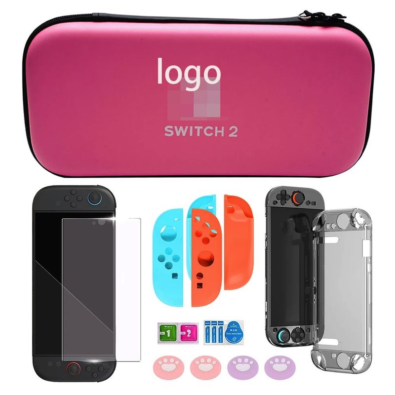 GENERICO - Pack Full Estuche Funda Mica Grips+ Para Nintendo Switch 2 Rosa Chicle