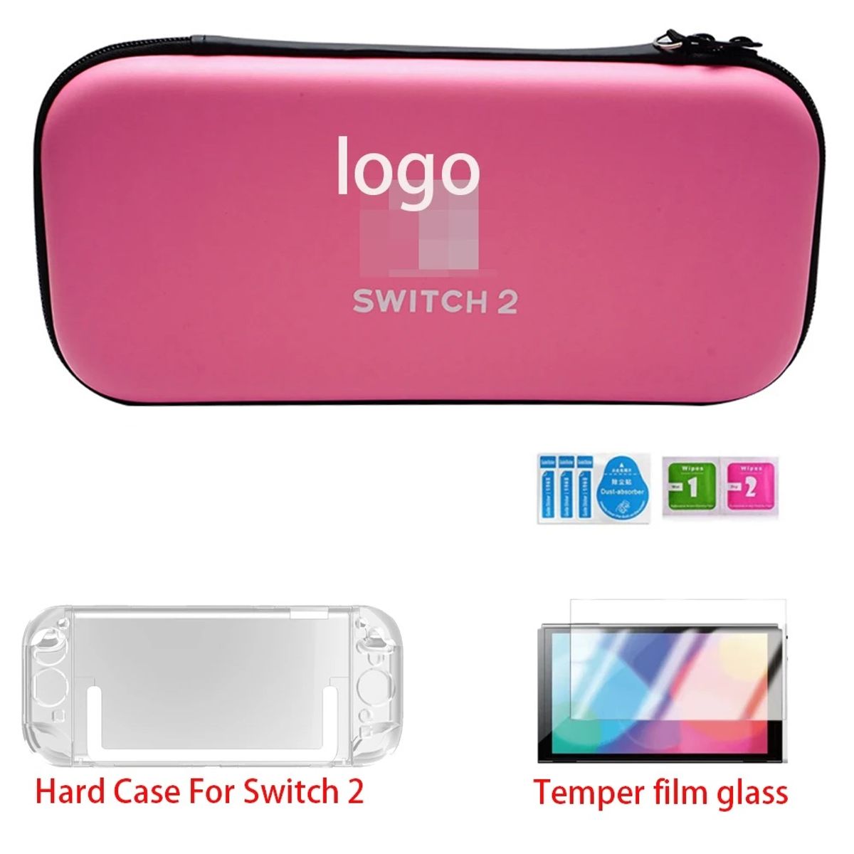 GENERICO - Pack Full Estuche Funda Mica Grips+ Para Nintendo Switch 2 Rosa Chicle