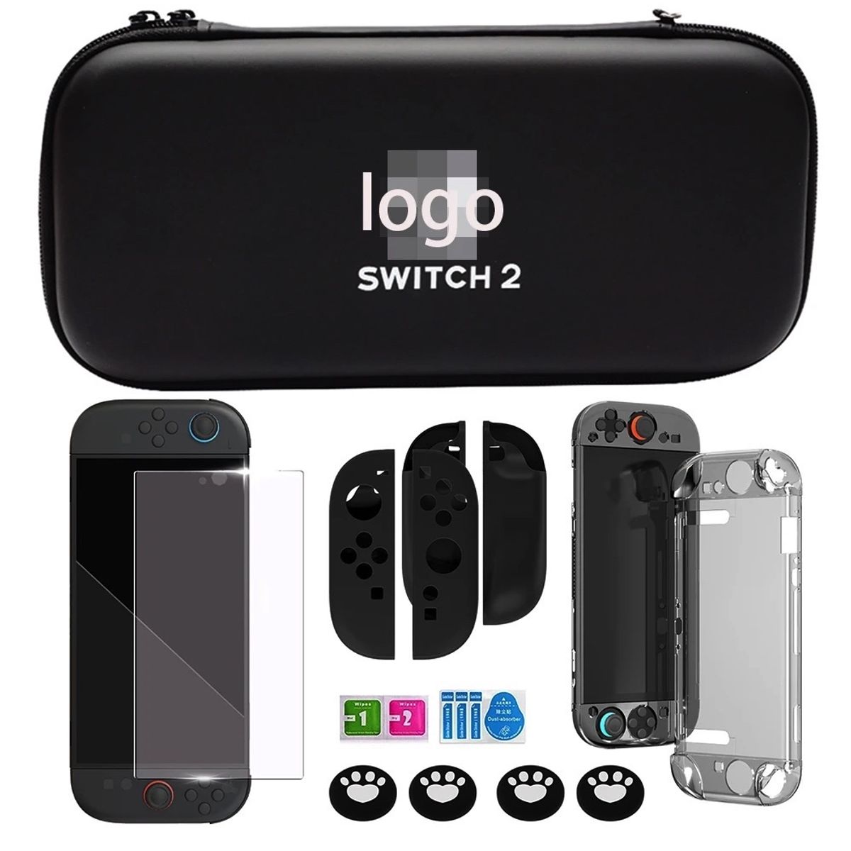 GENERICO - Pack Full Estuche Funda Micas Blandas Grips + Para Nintendo Switch 2 Negro