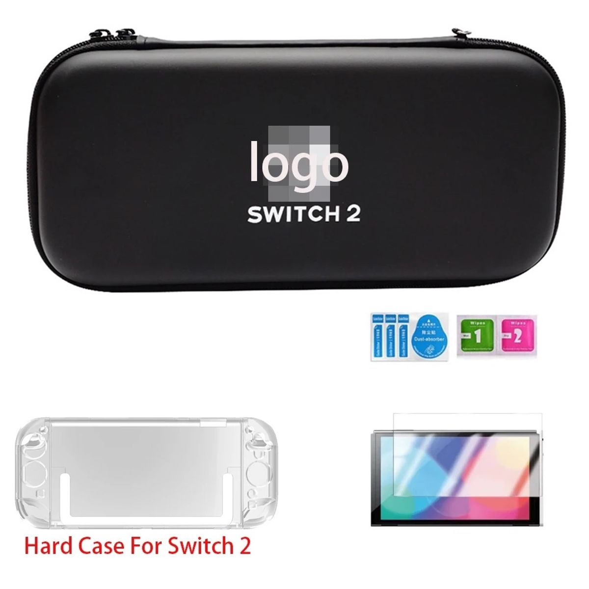 GENERICO - Pack Full Estuche Funda Micas Blandas Grips + Para Nintendo Switch 2 Negro