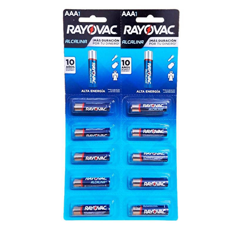RAYOVAC - Pack 10 Pilas Rayovac AAA Alcalinas 1.5V Tira Troquelada