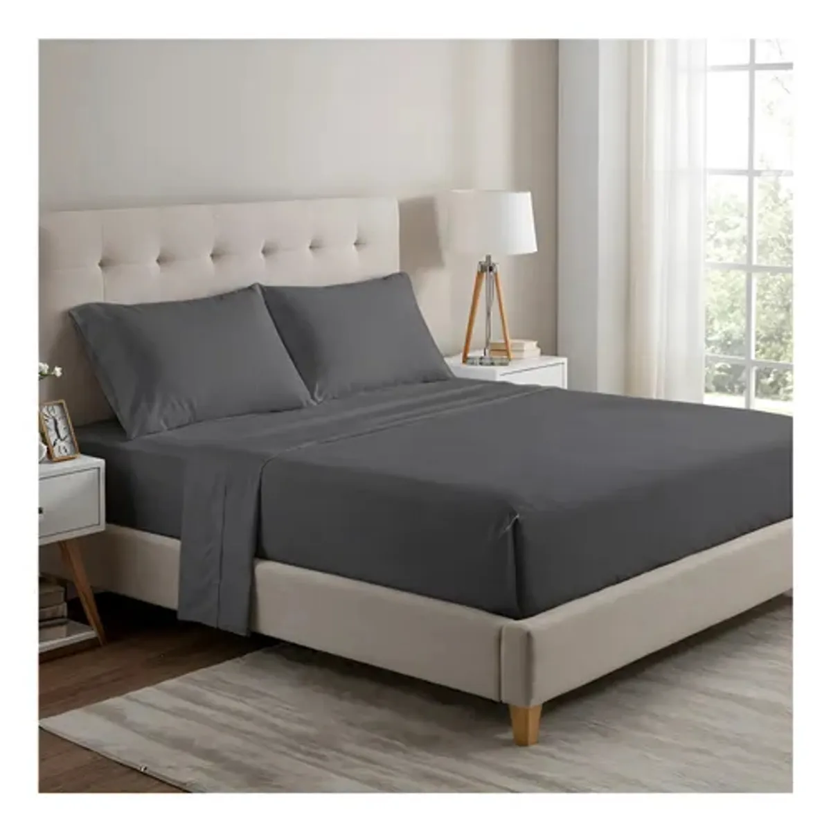 GENERICO - Juego De Sabanas 2 Plazas Premium 200hilos 200x150cm 4piezas Gris Liso