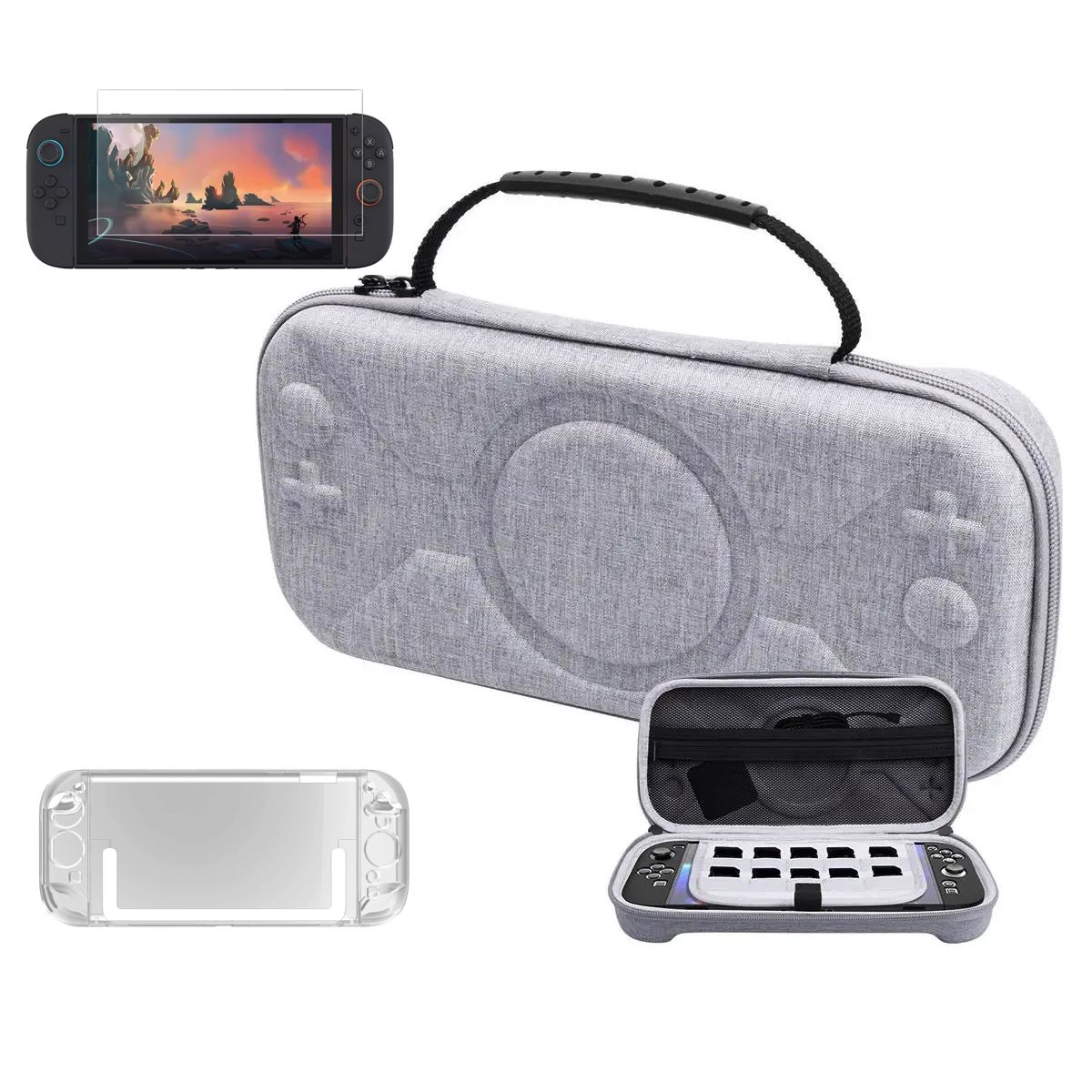 GENERICO - Estuche Pro + Mica Vidrio + Funda + Para Nintendo Switch 2 Gris