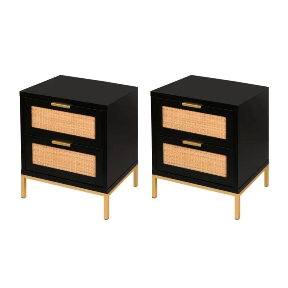 HABITA2 CHILE - Pack 2 Veladores Black Rattan - Mesa de Noche Negra