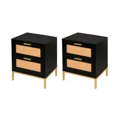 HABITA2 CHILE - Pack 2 Veladores Black Rattan - Mesa de Noche Negra