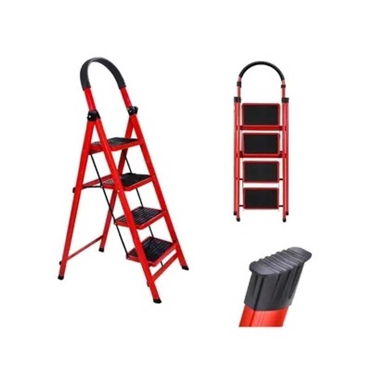 GENERICO - Escalera Plegable 4 Niveles Antideslizante Roja
