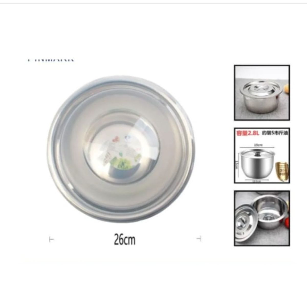 GENERICO - Bowl De Acero Inoxidable 26 Cm Para Cocina Con Tapa Plastica