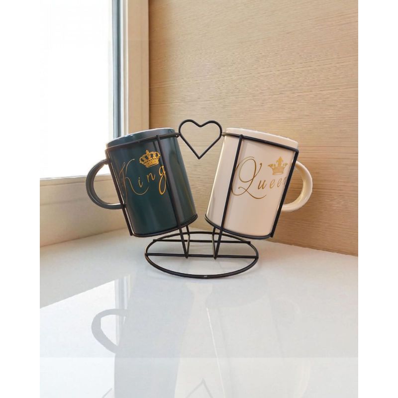 GENERICO - Juego de Tazas Con Base Decorativa King & Queen