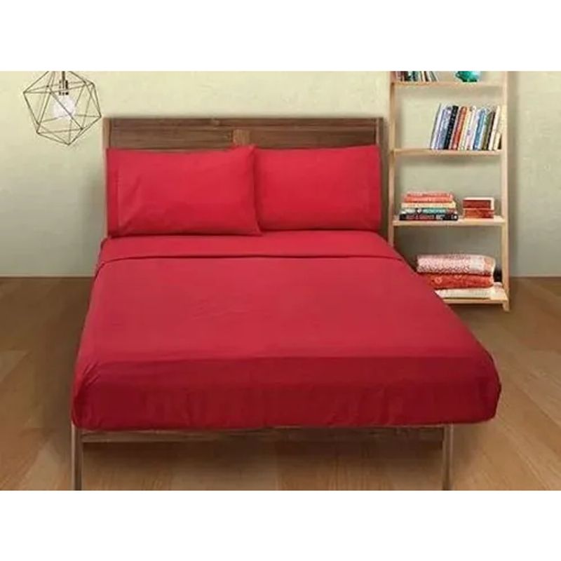GENERICO - Juego De Sabanas 2 Plazas Premium 200hilos 200x150cm 4piezas Rojo Liso