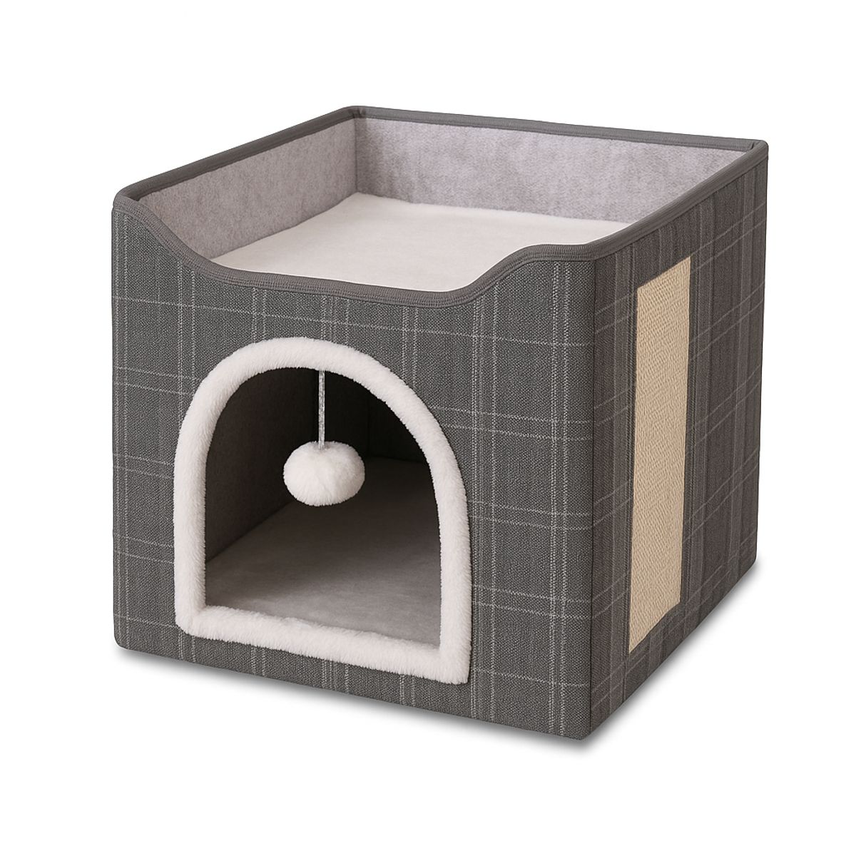 MUNDO ONLINE - Cama Mascota Soft Confort Plegable Con Rascador y Pompon39cm