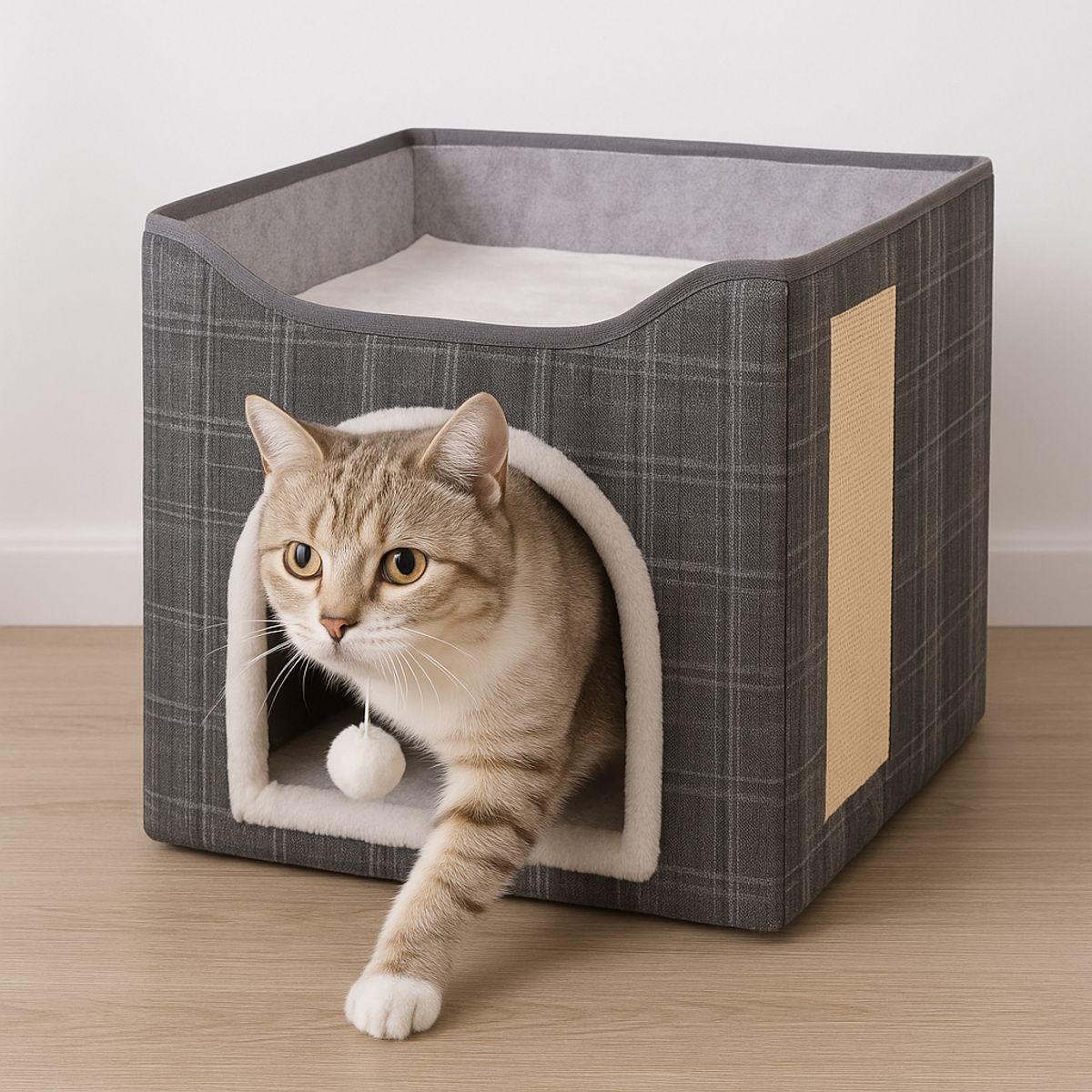 MUNDO ONLINE - Cama Mascota Soft Confort Plegable Con Rascador y Pompon39cm