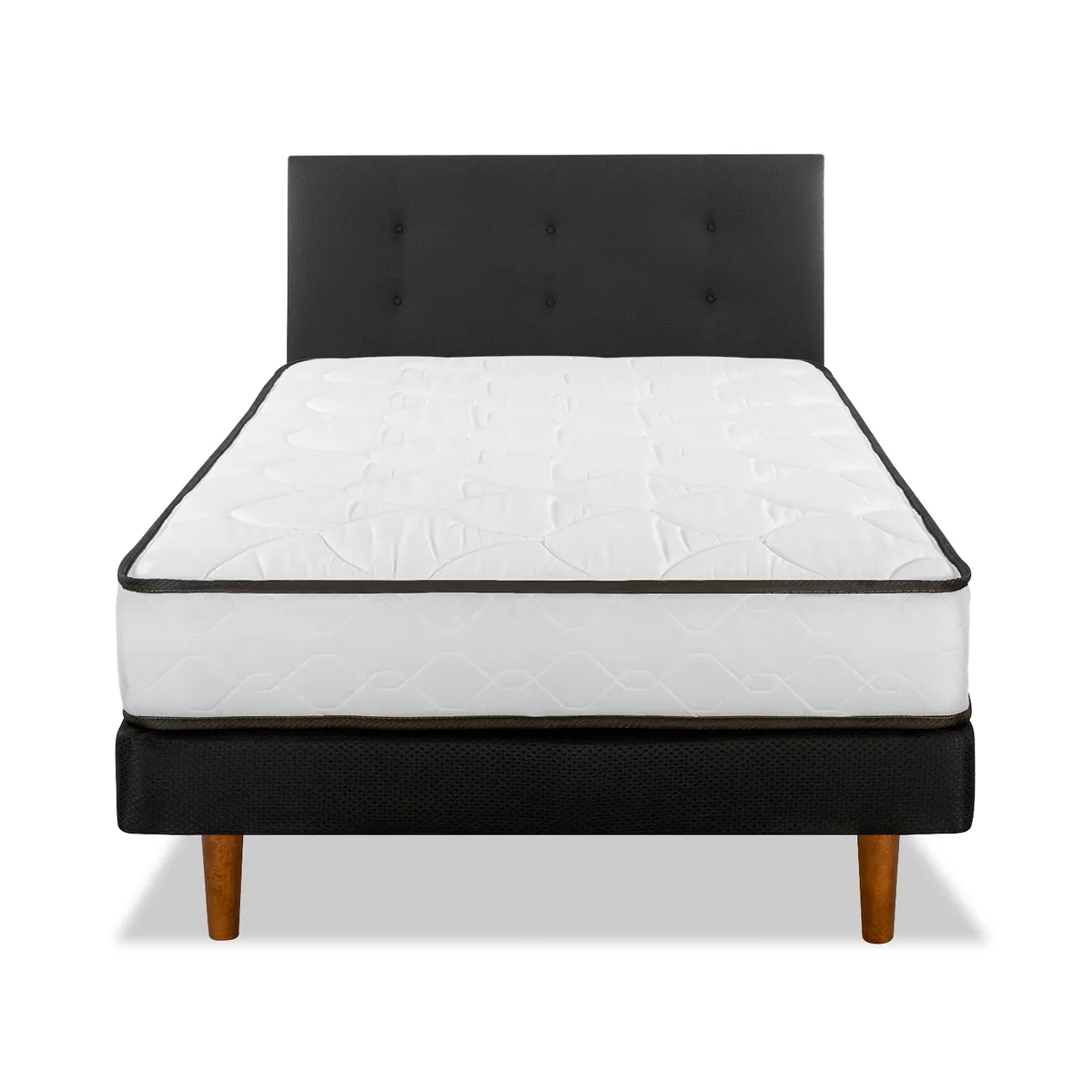 FLEX - Cama Europea New Simple 1.5 Plazas + Respaldo Royal Negro