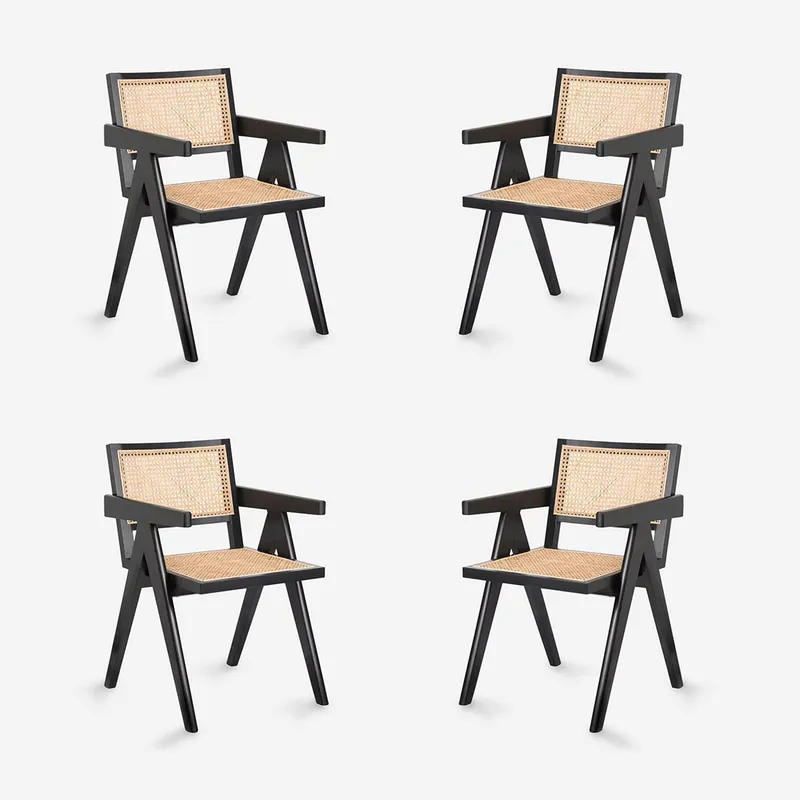 JAVIMATE - Pack 4 Sillas De Comedor Chandigarh Madera Negro