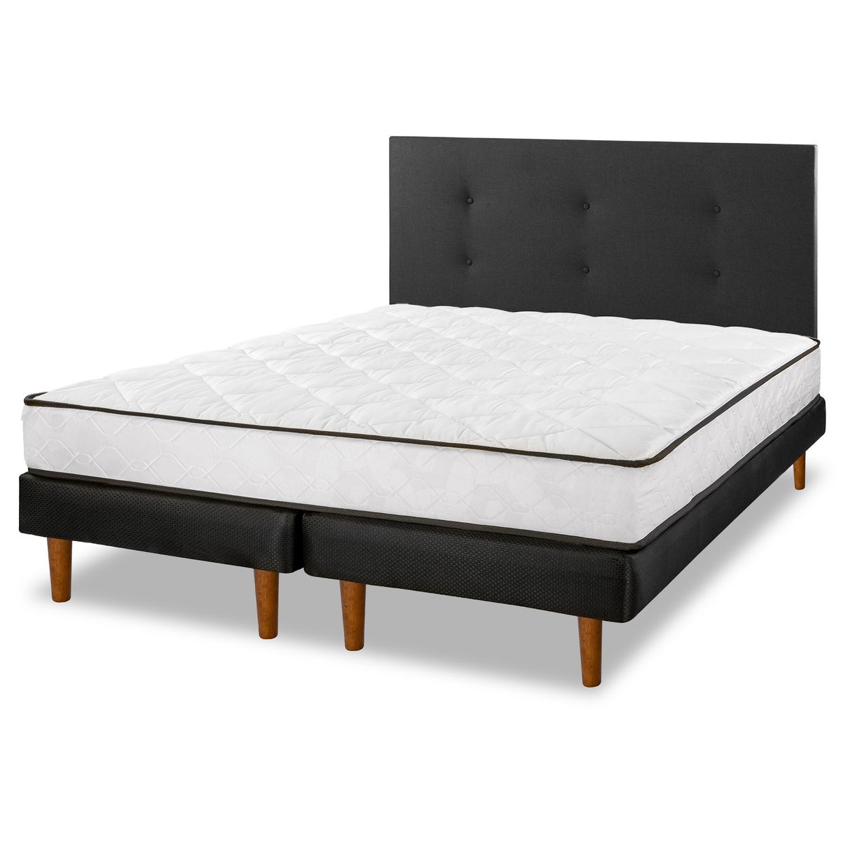 FLEX - Cama Europea New Simple 2 Plazas Base Dividida+ Respaldo Royal Negro