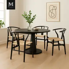 JAVIMATE - Pack 4 Sillas Wishbone Madera Negra