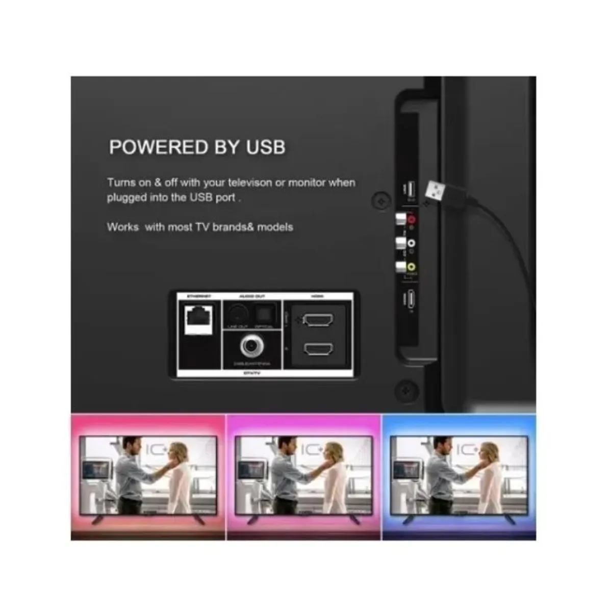 GENERICO - Cinta Tira 3 metros Led Rgb Tv Usb Incluye Control Remoto