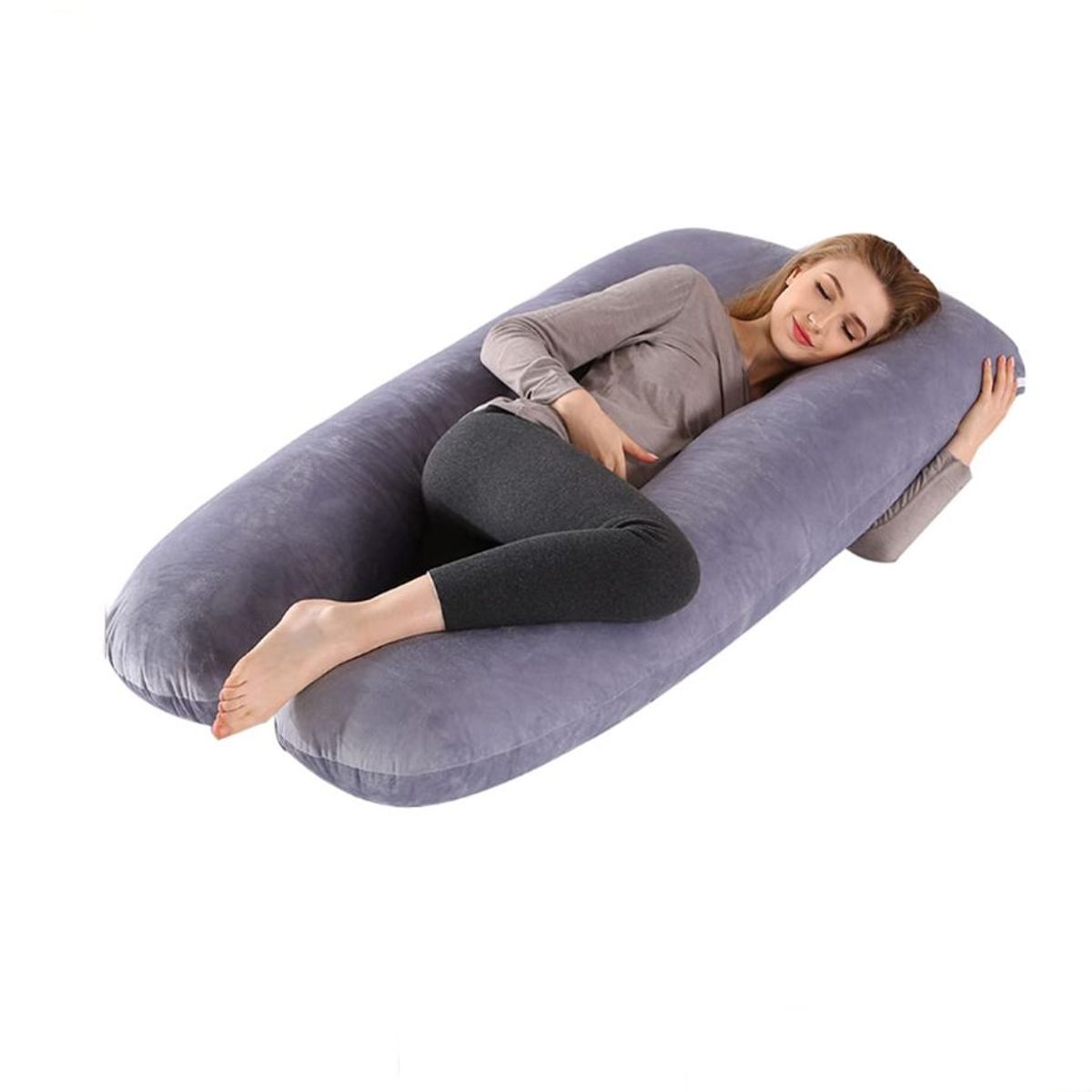 GENERICO - Cojín Multifuncional Terciopelo Almohada De Maternidad Gris 140x70cm