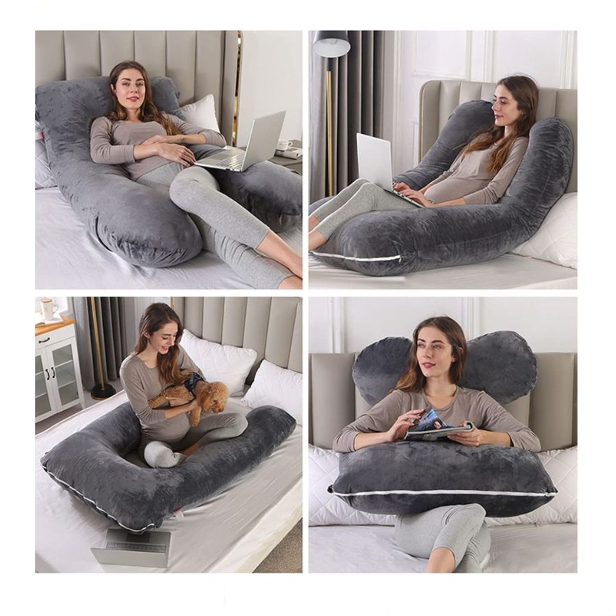 GENERICO - Cojín Multifuncional Terciopelo Almohada De Maternidad Gris 140x70cm