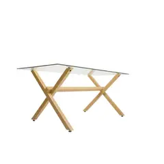 HABITA2 CHILE - Mesa de vidrio X 120cm con patas Simil de Madera