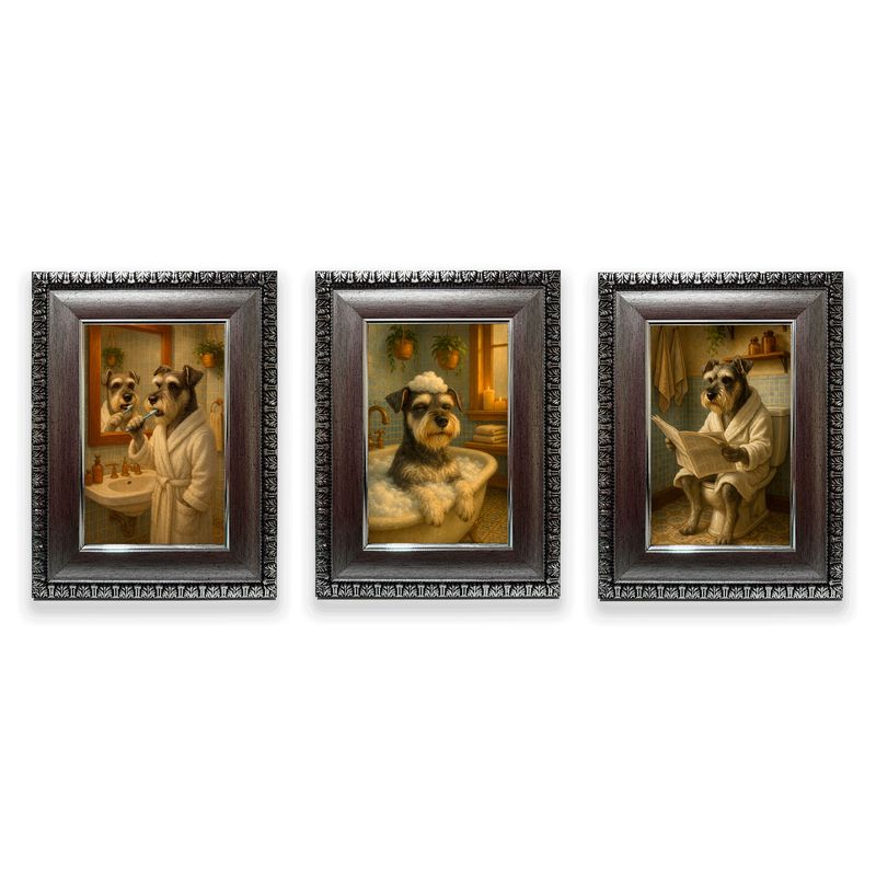 GENERICO - Set 3 cuadros schnauzer baño 10x15 cm serie humor