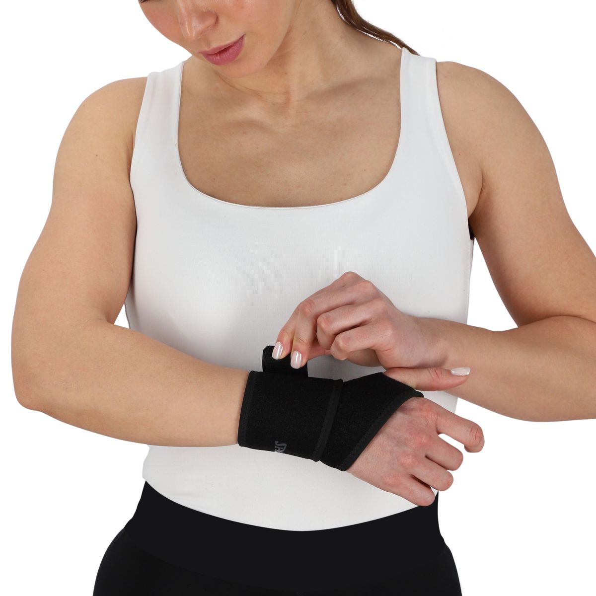 SPALDING - Muñequera Spalding con Dedo Pulgar y Velcro Negro