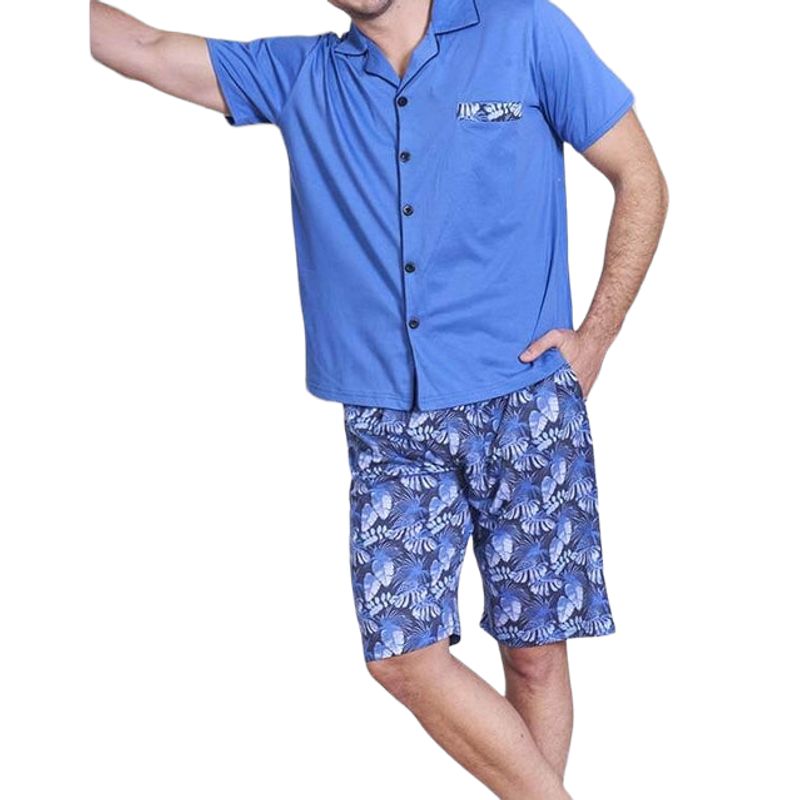 BAZIANO - Pijama Con Botones Azul Hombre Elegante