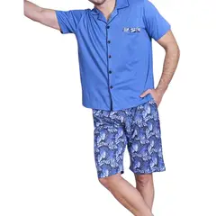 BAZIANO - Pijama Con Botones Azul Hombre Elegante