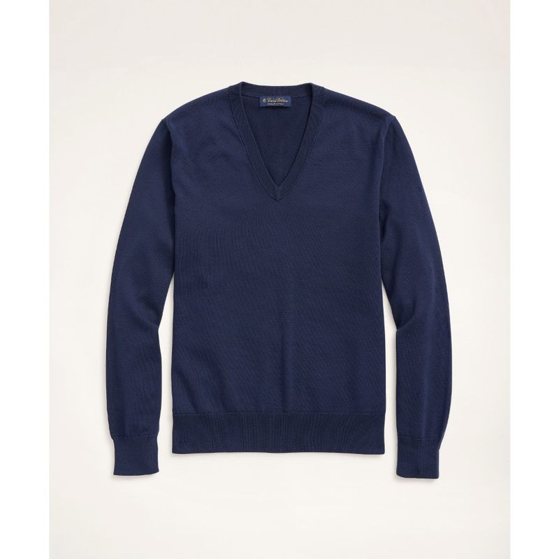 BROOKS BROTHERS - Sweater Hombre Supima Cotton V-Neck Sweater Azul