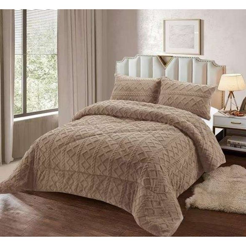 GENERICO - CUBRECAMA CHIPORRO PARA INVIERNO TRENZADO 2 PLAZAS BEIGE