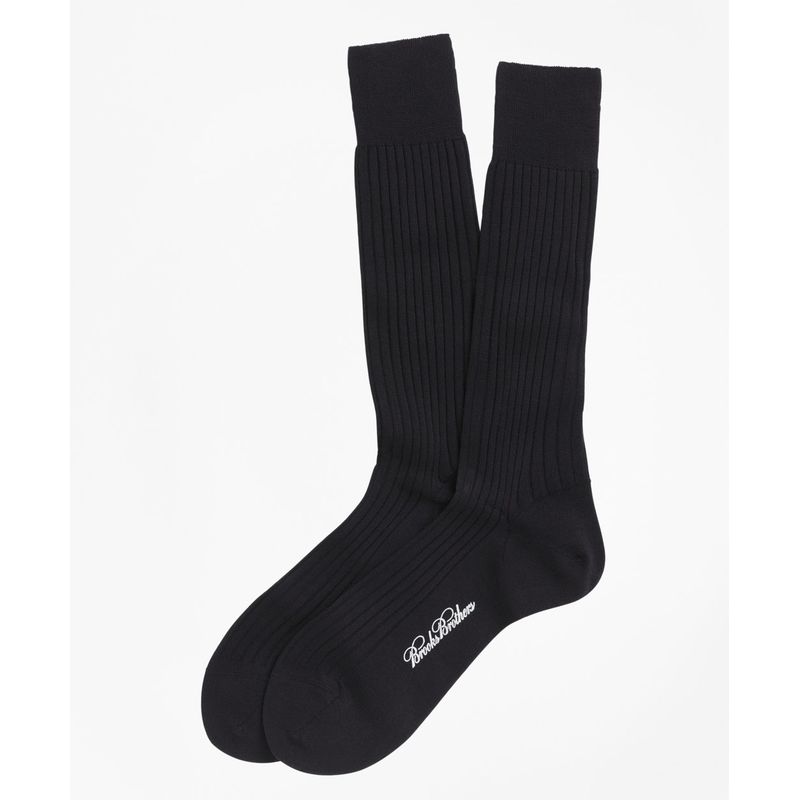 BROOKS BROTHERS - Calcetines Hombre Merino Wool Ribbed Crew Negro