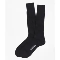 BROOKS BROTHERS - Calcetines Hombre Merino Wool Ribbed Crew Negro
