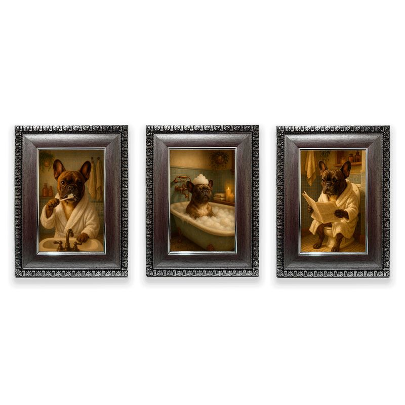 GENERICO - Set 3 cuadros bulldog francés baño 10x15 cm humor