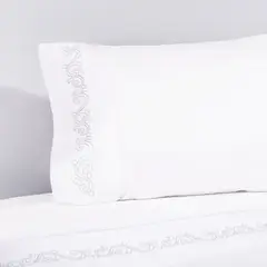 NINA HERRERA - Sábana Bordada Annecy Blanco 1000 Hilos King