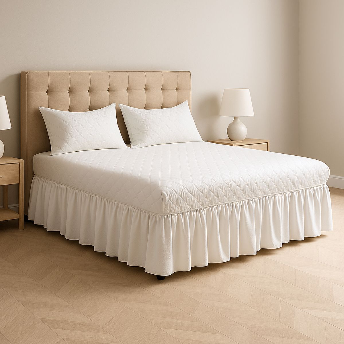 ARMONIA - Faldón doble 25 plazas blanco estilo acolchado elegante