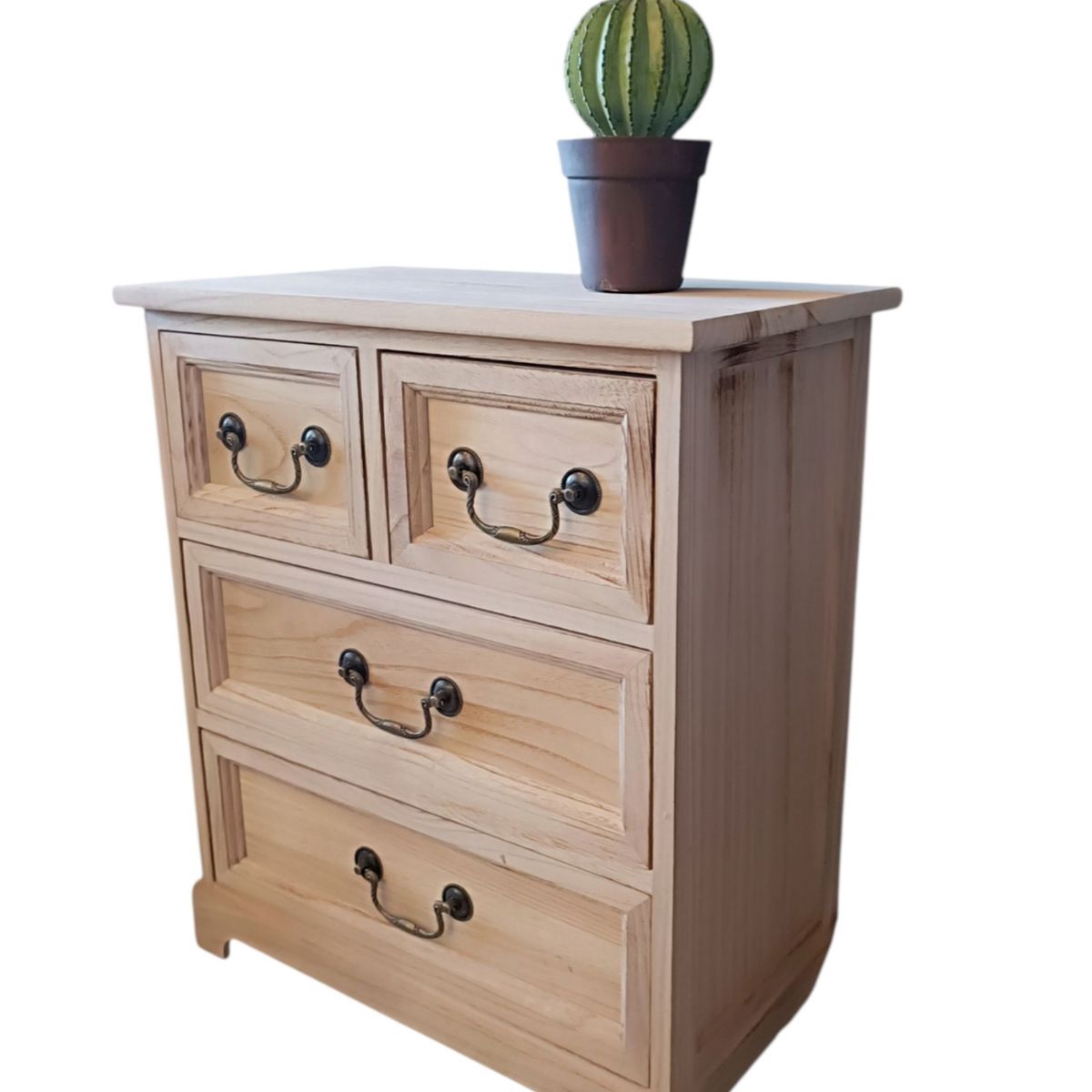 GENERICO - MESA DE NOCHE MADERA COLOR NATURAL 4 CAJONES