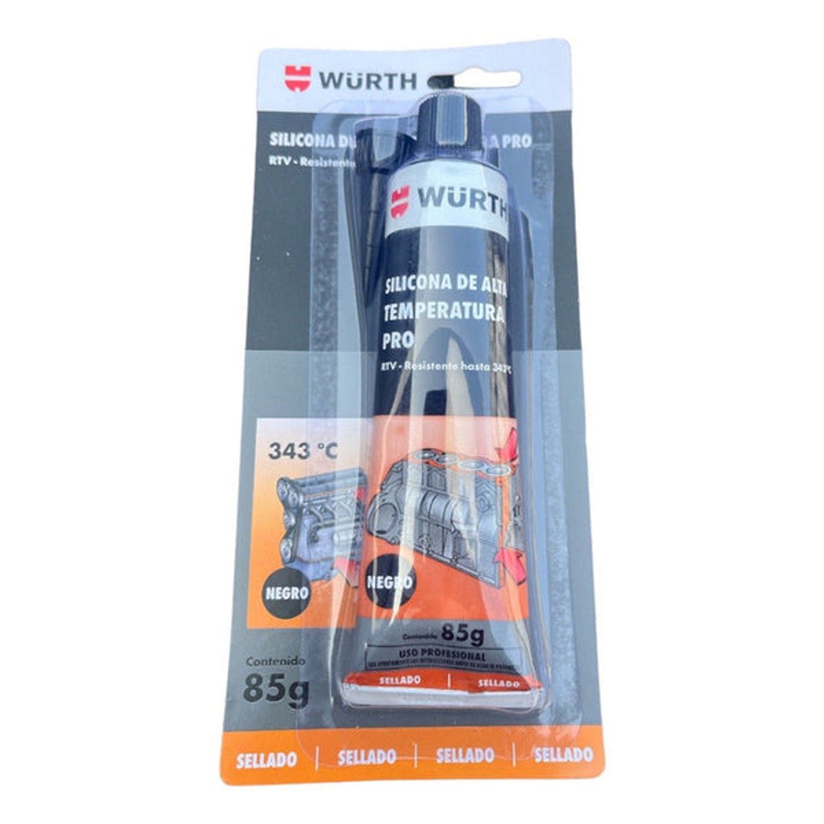 WURTH - Silicona Wurth De Alta Temperatura Pro Negra 85gr