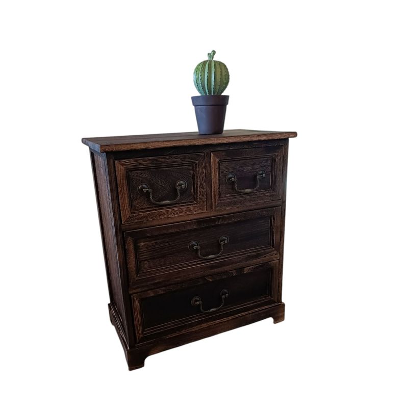GENERICO - MESA DE NOCHE ROMANTICA MADERA COLOR CAFE 4 CAJONES