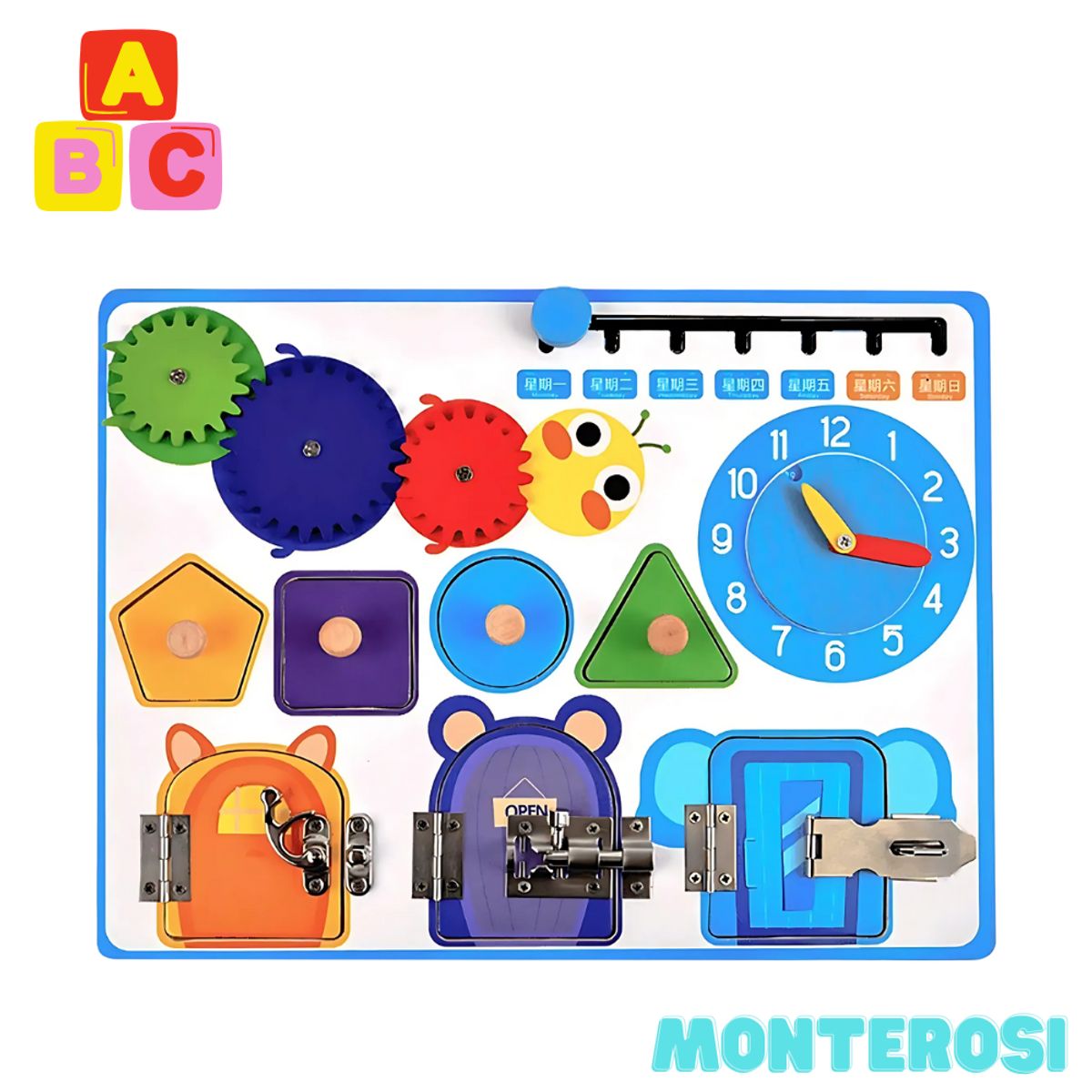 ABC - Tablero de Actividades Montessori Cerraduras y Engranajes