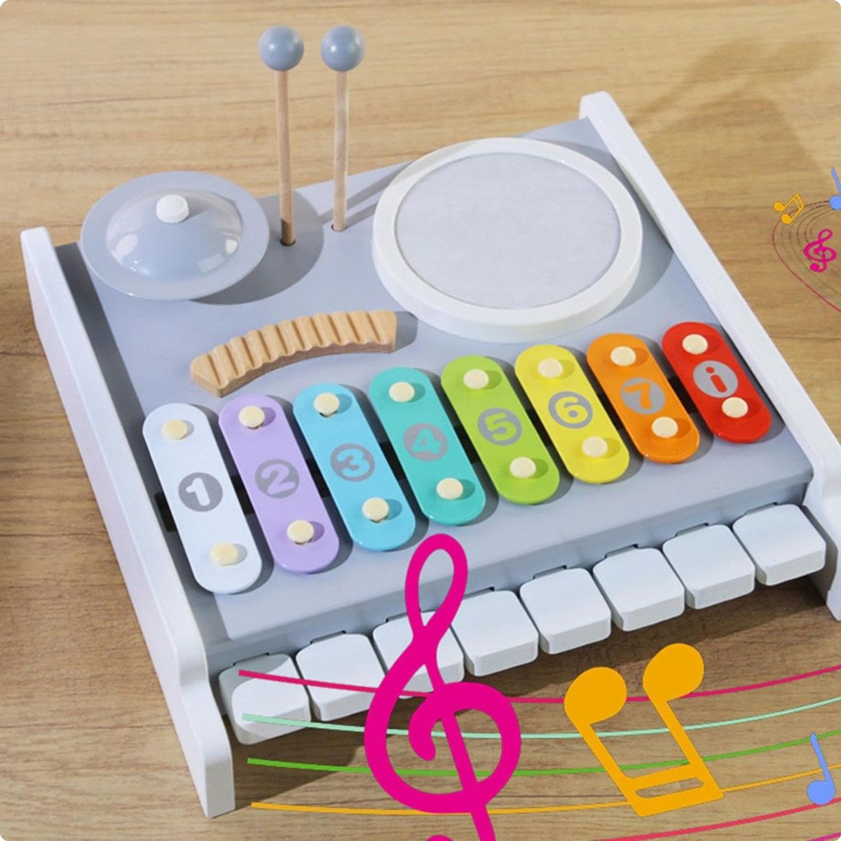 ABC - Instrumento Musical de Madera para Niños – Xilófono 3 en 1