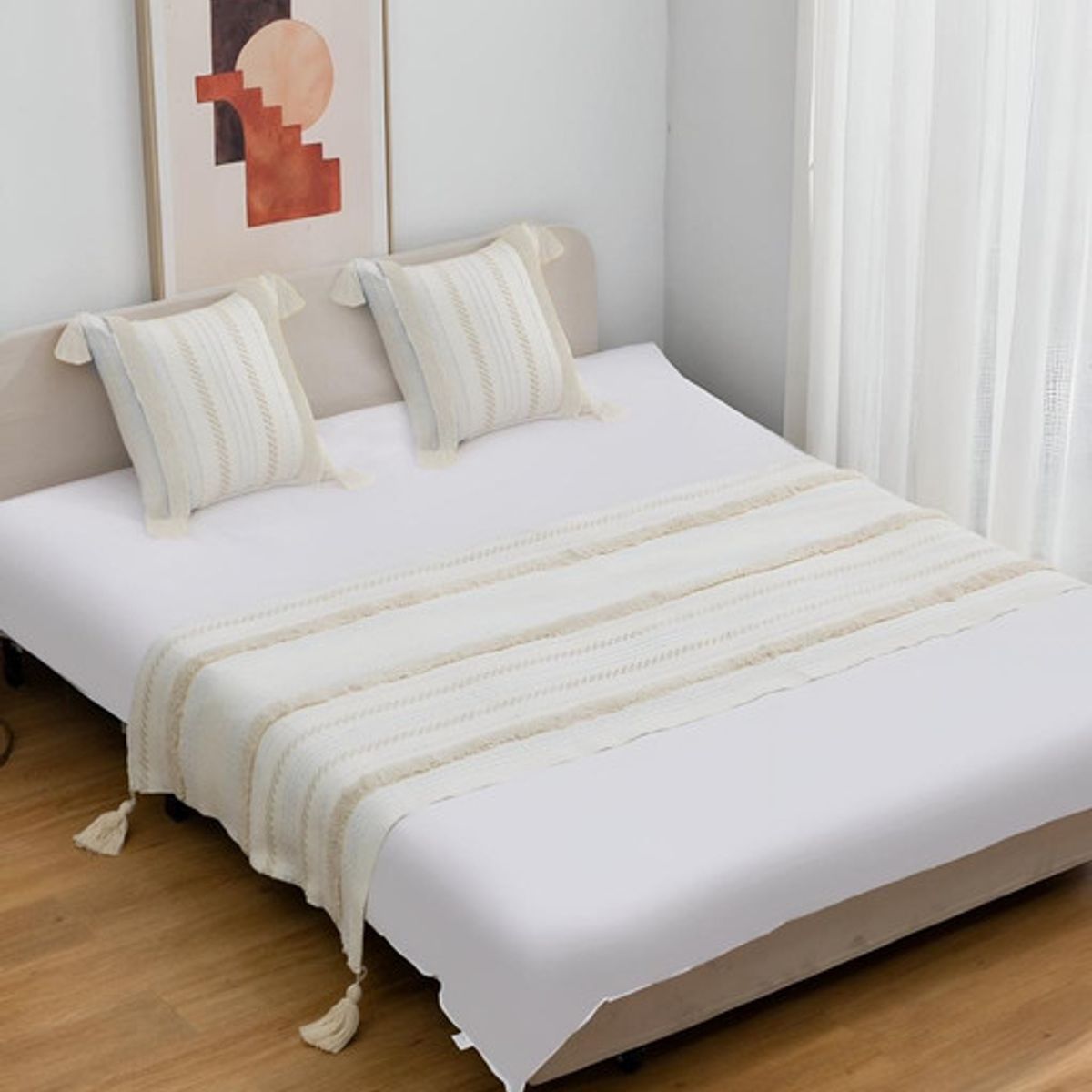 GENERICO - JUEGO DE PIECERA DE CAMA CON 2 FUNDAS MODELO BOHO