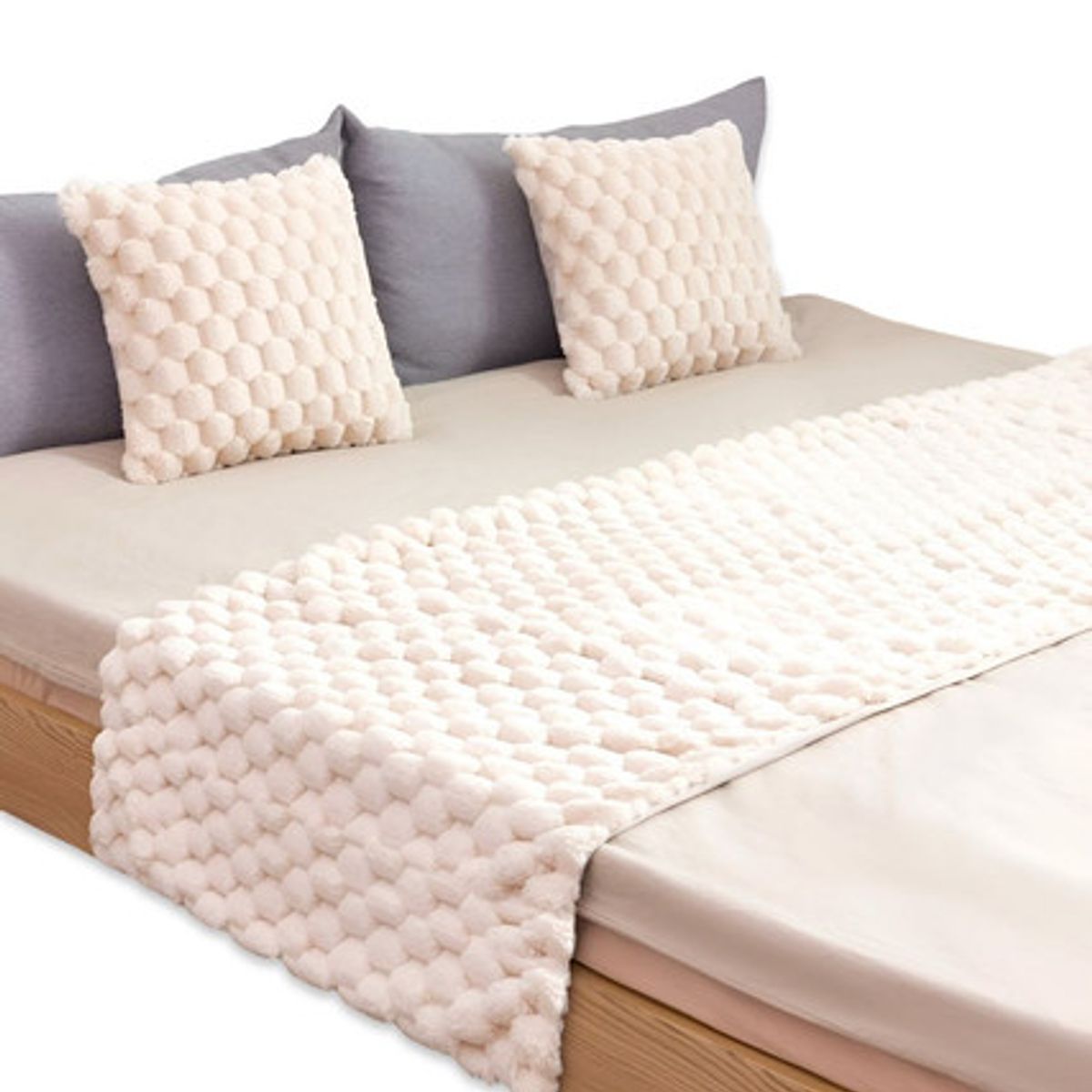 GENERICO - JUEGO DE PIECERA DE CAMA CON 2 FUNDAS MODELO PERLA BEIGE