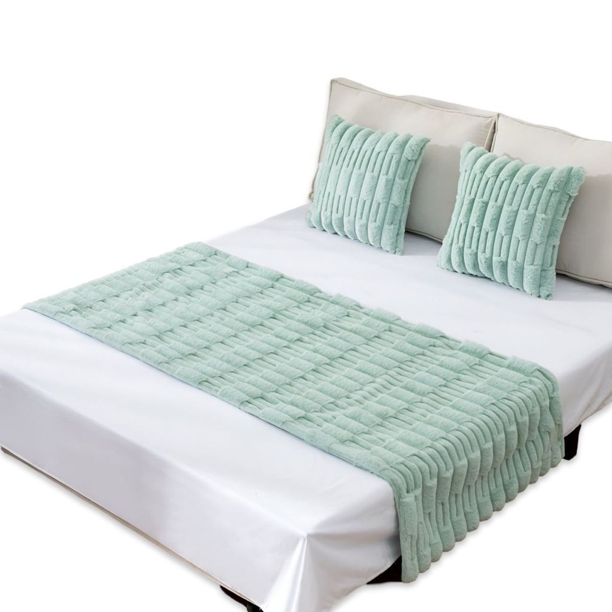 GENERICO - JUEGO DE PIECERA DE CAMA CON 2 FUNDAS MODELO BAMBÚ VERDE MENTA