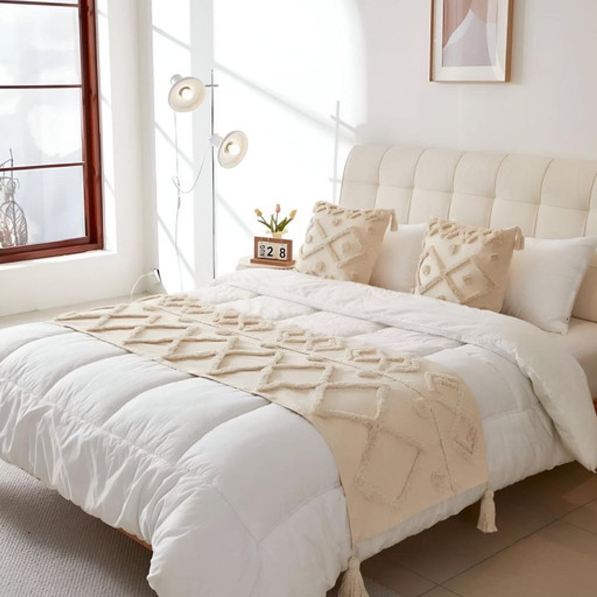 GENERICO - JUEGO DE PIECERA DE CAMA MAS 2 COJIN CON FUNDAS MODELO BOHO