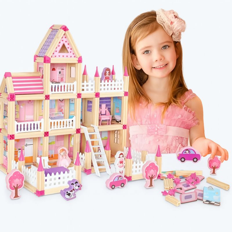 ABC - Casa de Muñecas de Madera  Set de Construcción y Juego Creativo